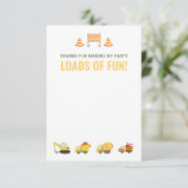 Baufahrzeuge Boy Birthday Party Dankeskarte (Stehend Vorderseite)