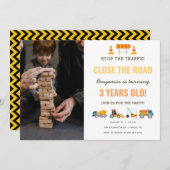 Baufahrzeuge Boy Birthday Party Foto Einladung (Vorne/Hinten)