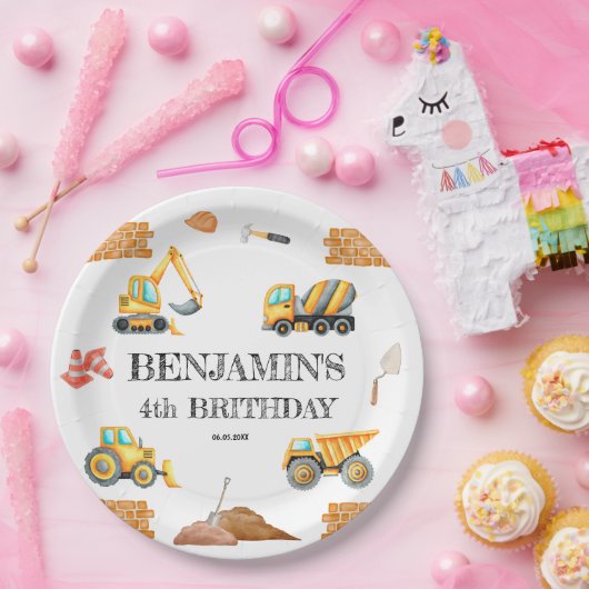 Baufahrzeuge Boy Birthday Party Pappteller (Party)
