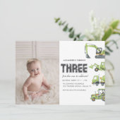 Baufahrzeuge Boys 3. Geburtstag Einladung (Stehend Vorderseite)