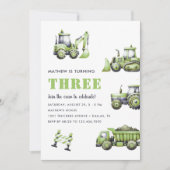 Baufahrzeuge Boys 3. Geburtstag Einladung (Vorderseite)