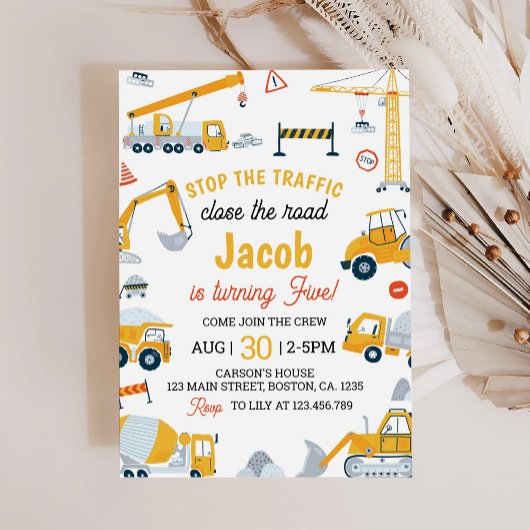 Baufahrzeuge Boys zum Geburtstag Einladung