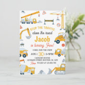 Baufahrzeuge Boys zum Geburtstag Einladung (Stehend Vorderseite)