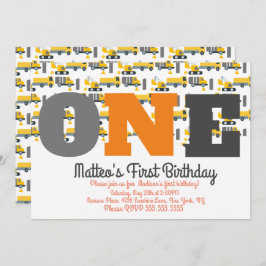 Baufahrzeuge Geburtstagskurve Big One Einladung