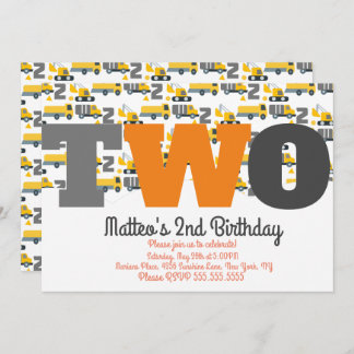 Baufahrzeuge Geburtstagskurve Große Zwei Einladung