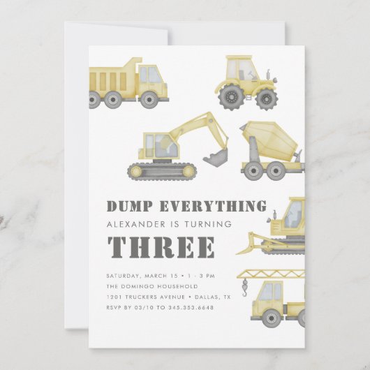 Baufahrzeuge Jungen Geburtstag Einladung (Vorderseite)