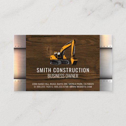 Baufahrzeuge | Metal Rivets Wood Visitenkarte (Vorderseite)