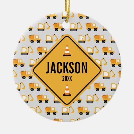 Baufahrzeuge - Umschlagwagen & Digger Keramik Ornament (Vorne)