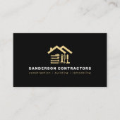 Baufirma moderner Gold, schwarzer QR-Code Visitenkarte (Vorderseite)