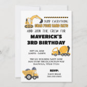 Baugelbe Boys Dump Truck Geburtstag Einladung (Vorderseite)
