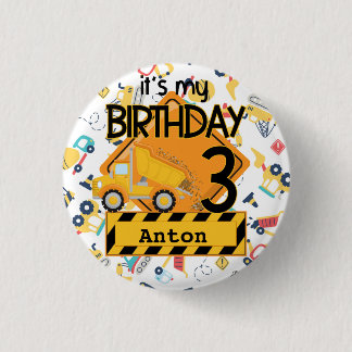 Baugelbe LKWs 3. Geburtstag Button