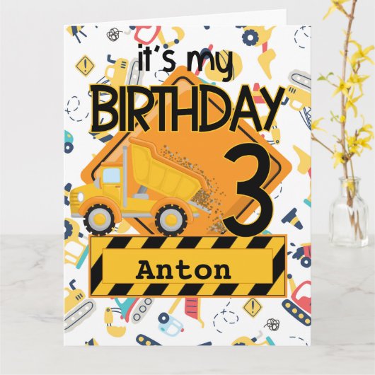 Baugelbe LKWs 3. Geburtstag Karte (Gelbe Blume)