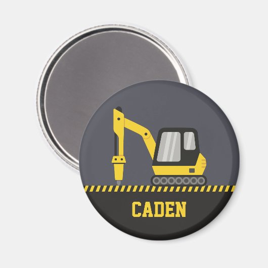 Baugelber Baggerbrecher - Name der Kinder Magnet (Vorderseite/Rückseite)