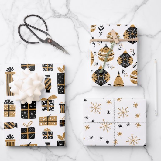 Baugeschenke und Weihnachtssterne Muster Geschenkpapier Set (Vorderseite)