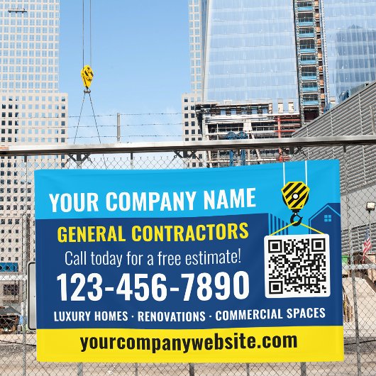 Baugesellschaft QR-Code Navy Blau Werbeartikel Banner