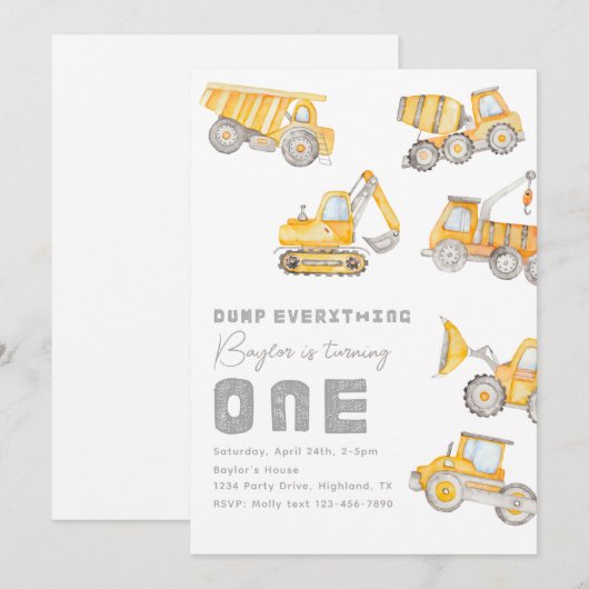 Baugewerbe 1. Geburtstag Einladung (Vorne/Hinten)