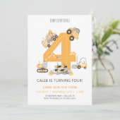 Baugewerbe 4. Geburtstag Einladung (Stehend Vorderseite)