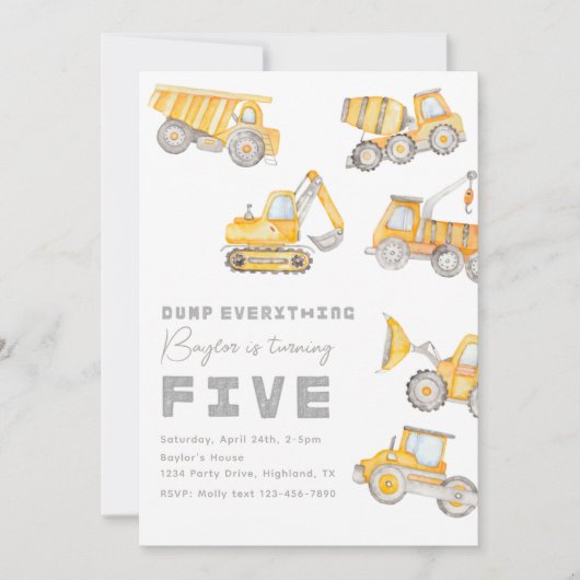 Baugewerbe 5. Geburtstag Einladung (Vorderseite)