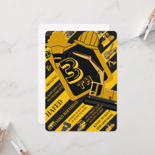 Baugewerbe Einladung am Geburtstag, bearbeitbares  (Vorderseite/Rückseite Beispiel)