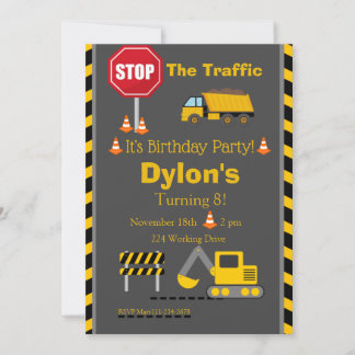 Baugewerbe Einladung am Geburtstag, Bull Dozer Inv