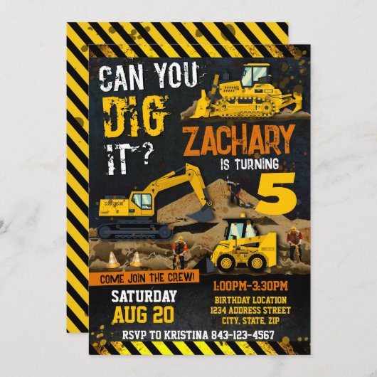 Baugewerbe Einladung am Geburtstag, Jungen graben (Vorne/Hinten)