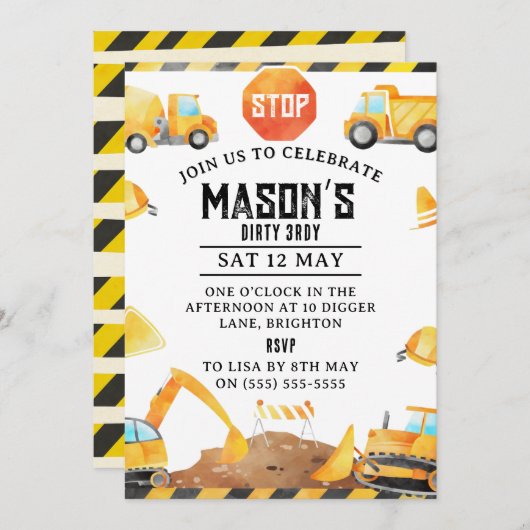 Baugewerbe Einladung zum Geburtstag - bearbeitbare (Vorne/Hinten)