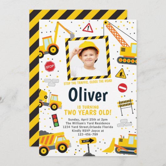 Baugewerbe Geburtstag Einladung Dump Truck Party (Vorne/Hinten)