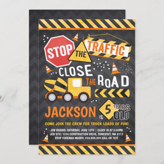 Baugewerbe Geburtstag Einladung Dump Truck Party (Vorne/Hinten)