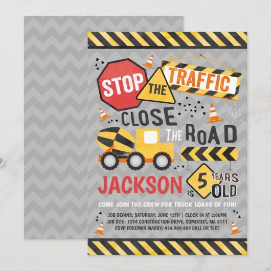 Baugewerbe Geburtstag Einladung Dump Truck Party (Vorne/Hinten)