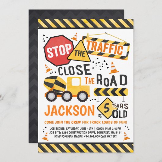 Baugewerbe Geburtstag Einladung Trucker Party (Vorne/Hinten)