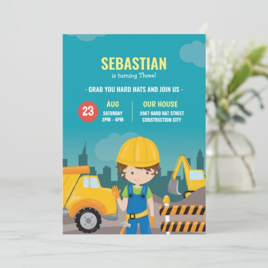 Baugewerbe - Geburtstagsausrufeprogramm Einladung (Stehend Vorderseite)