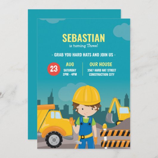 Baugewerbe - Geburtstagsausrufeprogramm Einladung (Vorne/Hinten)