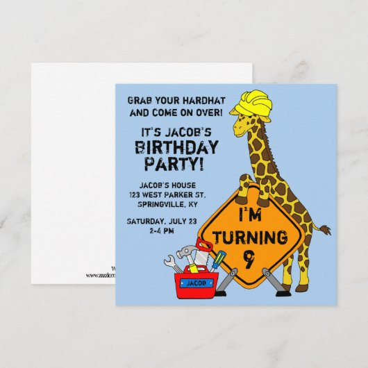 Baugiraffe Geburtstag Einladung (Vorne/Hinten)