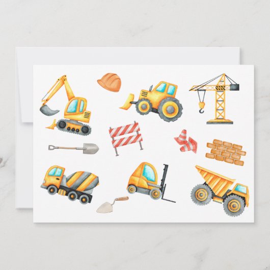 Baugrubenwagen 1. Geburtstag Party Einladung (Rückseite)