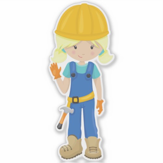 Baugürtel, Blonde Hair, Niedliches Mädchen, Hammer Aufkleber (Vorderseite)