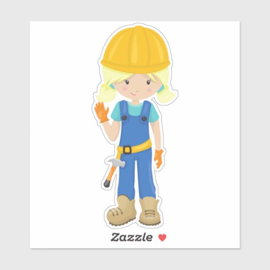 Baugürtel, Blonde Hair, Niedliches Mädchen, Hammer Aufkleber (Blatt)