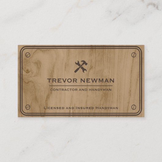 Bauhandyman Carpenter Tools Bolts Wood Visitenkarte (Vorderseite)