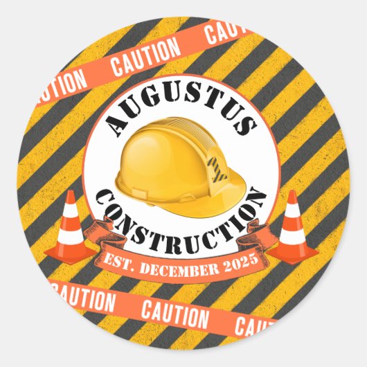 Bauharthut|Schwarz & Gelb 1. Geburtstag Runder Aufkleber (Vorderseite)