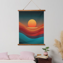 Bauhaus Erdiges Sonnenuntergangs-Wellen-Wand-Tuch Wandteppich Mit Holzrahmen