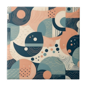 Bauhaus-Inspirierte Abstrakte Kreise Linien Navy O Fliese