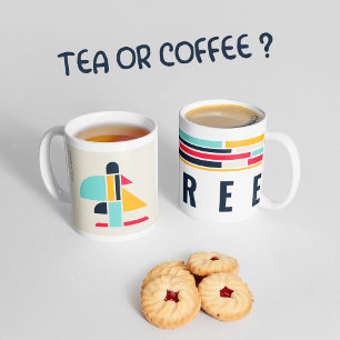 Bauhaus-inspirierte Illustration - Baum Kaffeetasse