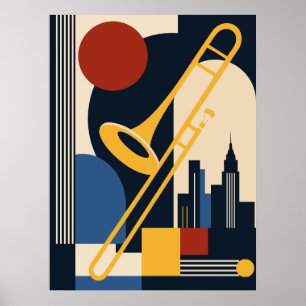 Bauhaus Jazz Posaune Kunst   Mid Century Modern Poster