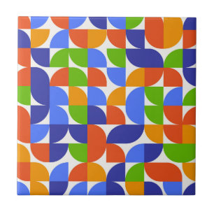 Bauhaus Mid Century Muster Blau, Orange, Grün  Fliese
