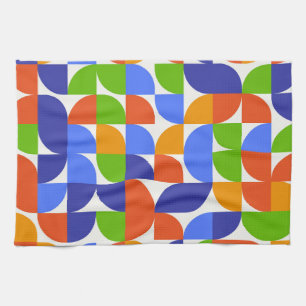 Bauhaus Mid Century Muster Blau, Orange, Grün  Geschirrtuch