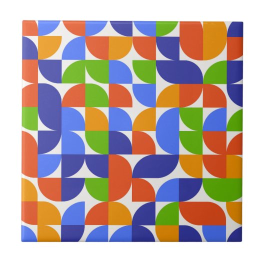 Bauhaus Mitte Jahrhundert Muster Blau, Orange, Grü Fliese (Vorderseite)