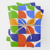 Bauhaus Mitte Jahrhundert Muster Blau, Orange, Grü Geschenkpapier Set (Beispiel)