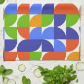 Bauhaus Mitte Jahrhundert Muster Blau, Orange, Grü Geschirrtuch (Gefaltet)