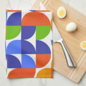 Bauhaus Mitte Jahrhundert Muster Blau, Orange, Grü Geschirrtuch (Viertel Falte)