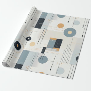 Bauhaus Navy Ocker Abstrakt Geometrisch Linie Geschenkpapier