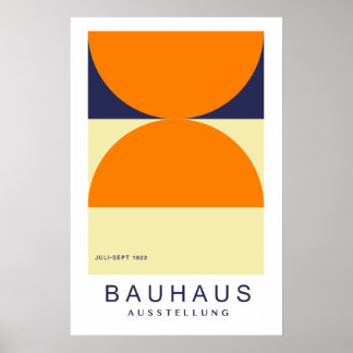 Bauhaus Orange Navy Half Circle Bold Art Print Poster